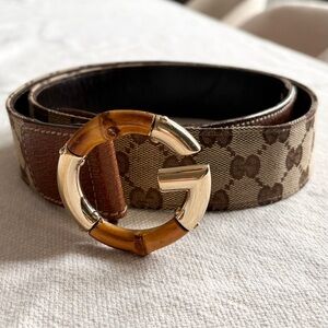 Gucci Signature Belt Featuring Iconic Bamboo and Gold Statement Buckle